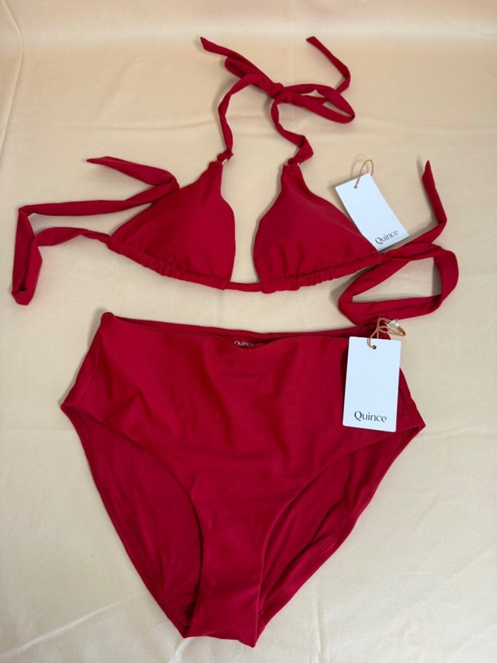 Quince Bikini Set Triangle Top & High-Waisted Bottom Red Size Small